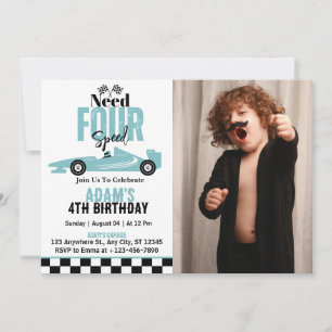 Need Four Speed Race Car Boy 4th Birthday Photo Invitation