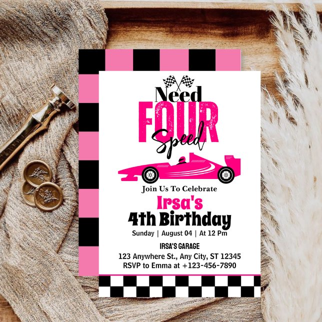 Need Four Speed Race Car Girl 4th Birthday  Invitation (Creator Uploaded)