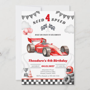 Need Four Speed Racing Car Boy 4th Birthday Invitation
