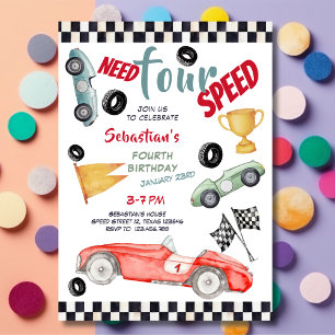 Need four speed racing car fourth kids birthday invitation