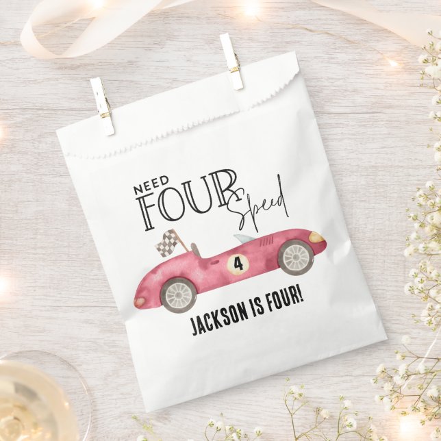Need FOUR Speed Red Race car 4th birthday Favour Bag (Clipped)