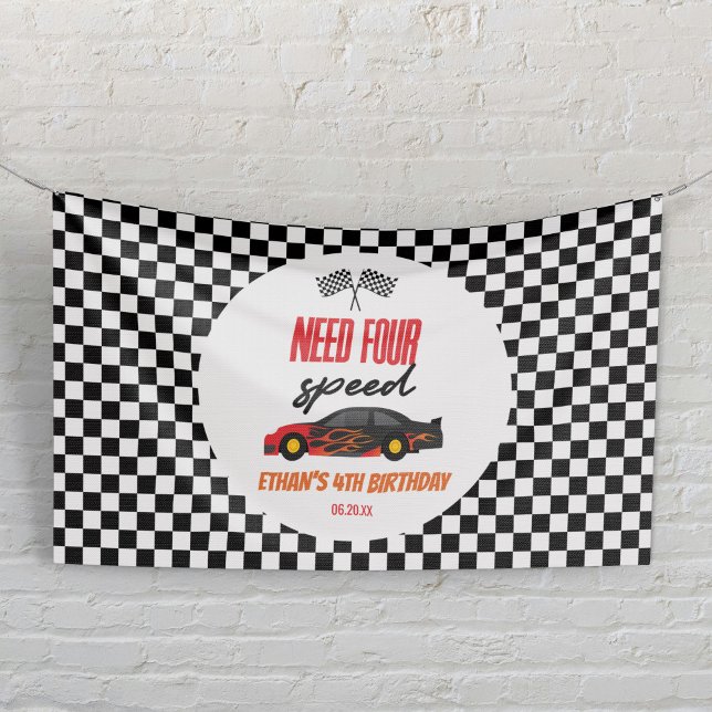 Need Four Speed Red Race Car 4th Birthday Party Banner (Creator Uploaded)