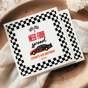 Need Four Speed Red Race Car 4th Birthday Party Napkin