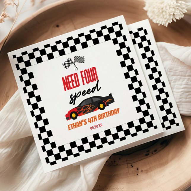 Need Four Speed Red Race Car 4th Birthday Party Napkin (Creator Uploaded)
