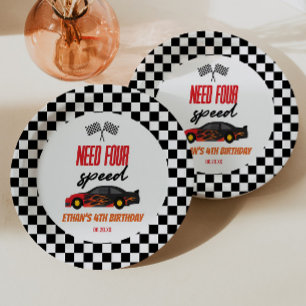 Need Four Speed Red Race Car 4th Birthday Party Paper Plate