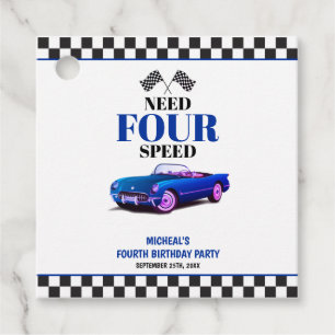 Need Four Speed Sports Car Blue Fourth Birthday Favour Tags