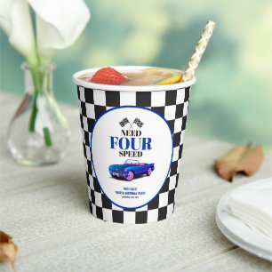 Need Four Speed Sports Car Blue Fourth Birthday Paper Cups