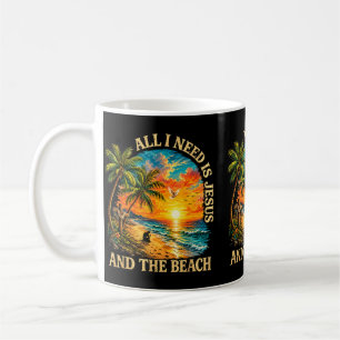 Need Is Jesus And The Beach Retro Christian Summer Coffee Mug