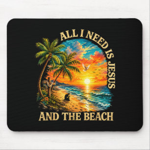 Need Is Jesus And The Beach Retro Christian Summer Mouse Pad