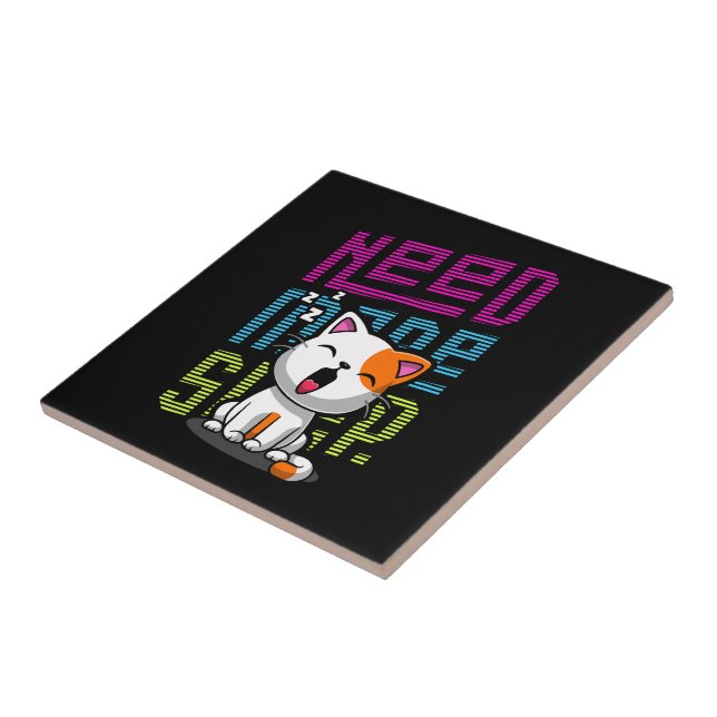 Need more Sleep | Funny Cat cute yawn expression Ceramic Tile (Side)