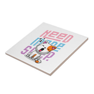 Need more Sleep   Funny Cat cute yawn expression Ceramic Tile