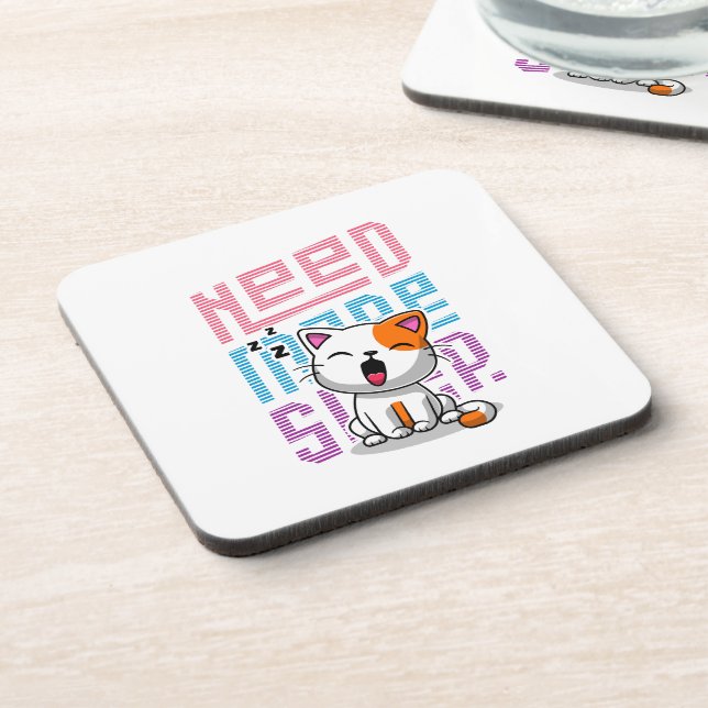 Need more Sleep | Funny Cat cute yawn expression Coaster (Left Side)