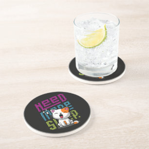 Need more Sleep Funny Cat cute yawn expression Coaster