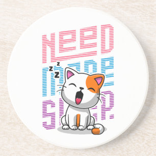 Need more Sleep Funny Cat cute yawn expression Coaster