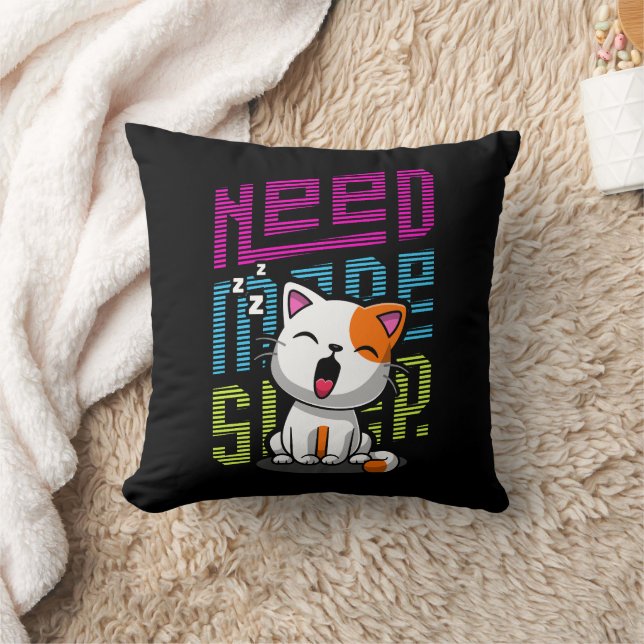 Need more Sleep | Funny Cat cute yawn expression Cushion (Blanket)