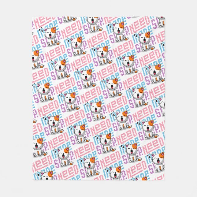 Need more Sleep | Funny Cat cute yawn expression Fleece Blanket (Front)