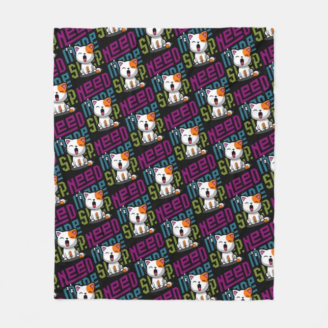 Need more Sleep | Funny Cat cute yawn expression Fleece Blanket (Front)