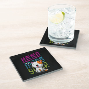 Need more Sleep Funny Cat cute yawn expression Glass Coaster