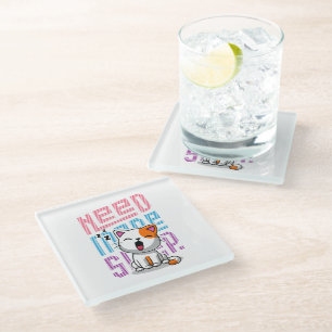 Need more Sleep Funny Cat cute yawn expression Glass Coaster
