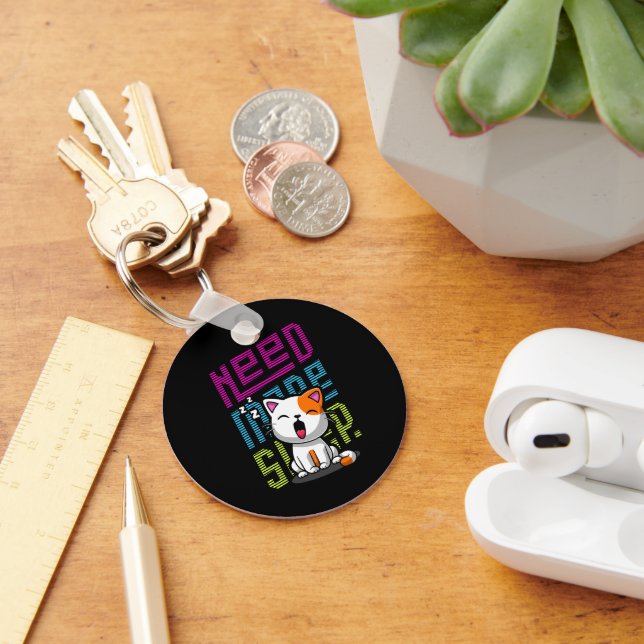 Need more Sleep | Funny Cat cute yawn expression Key Ring (Desk)