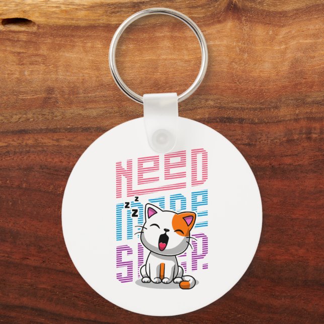 Need more Sleep | Funny Cat cute yawn expression Key Ring (Front)