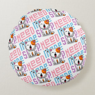 Need more Sleep Funny Cat cute yawn expression Round Cushion