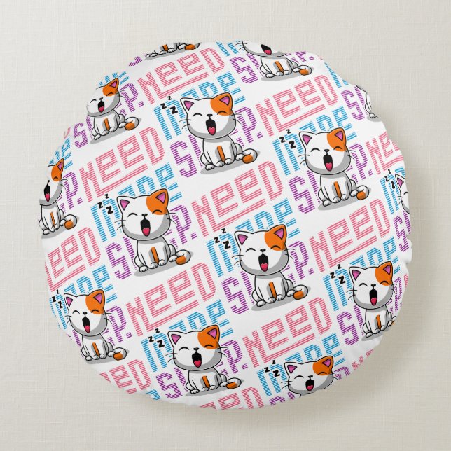 Need more Sleep | Funny Cat cute yawn expression Round Cushion (Front)