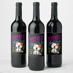 Need more Sleep Funny Cat cute yawn expression Wine Label