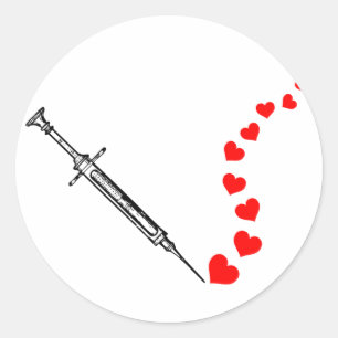 Needle Hearts (black) Classic Round Sticker