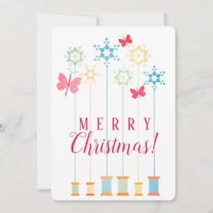 Needle thread butterflies crafts Christmas card