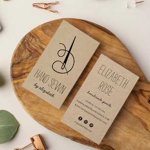 Needle & Thread   Rustic Kraft Vertical Business Card