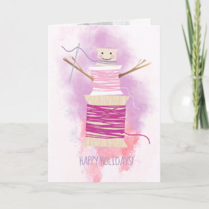 Needle thread snowman sewing crafts Christmas Holiday Card