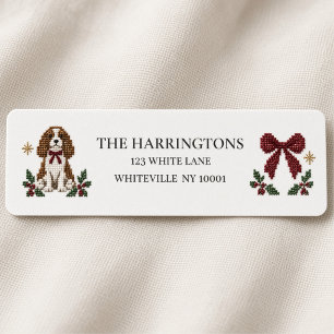 Needlepoint Christmas Spaniel Bow Return Address Label