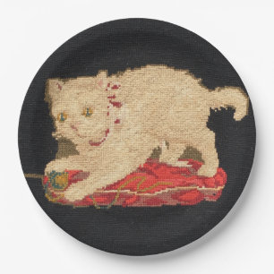 Needlepoint Kitty Cat Paper Plate