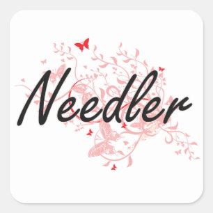 Needler Artistic Job Design with Butterflies Square Sticker