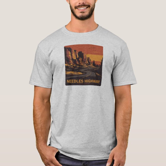 Needles Highway South Dakota Red Sky T-Shirt (Front)