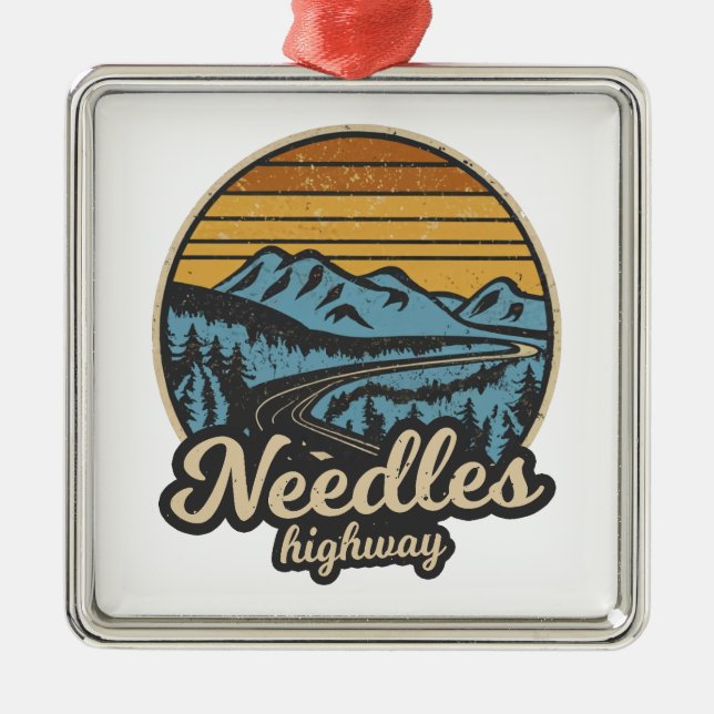 Needles Highway South Dakota Retro Metal Ornament (Front)