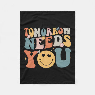 Needs You Mental Health Awareness Groovy Retro 2 Fleece Blanket