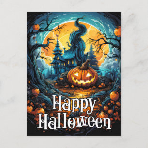 Nefarious Glowing Happy Halloween Pumpkin Postcard