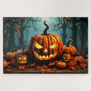 Nefarious Glowing Pumpkin In the Forest Jigsaw Puzzle