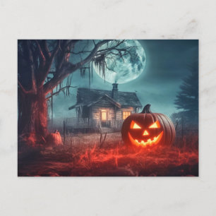 Nefarious Glowing Pumpkin In the Moonlight Postcard