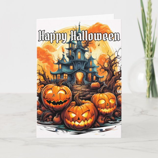 Nefarious Glowing Spooky Pumpkin | Halloween Card (Front)