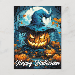 Nefarious Happy Halloween Pumpkin Illustration Postcard