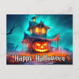 Nefarious Mad Pumpkin   Happy Halloween Postcard