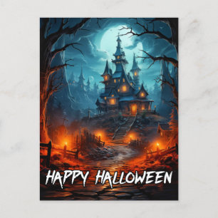 Nefarious Spooky Haunted House Halloween Postcard