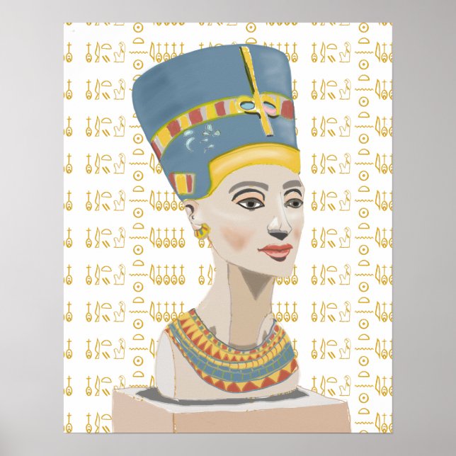 Nefertiti and Tiled  Cartouche Background Poster (Front)