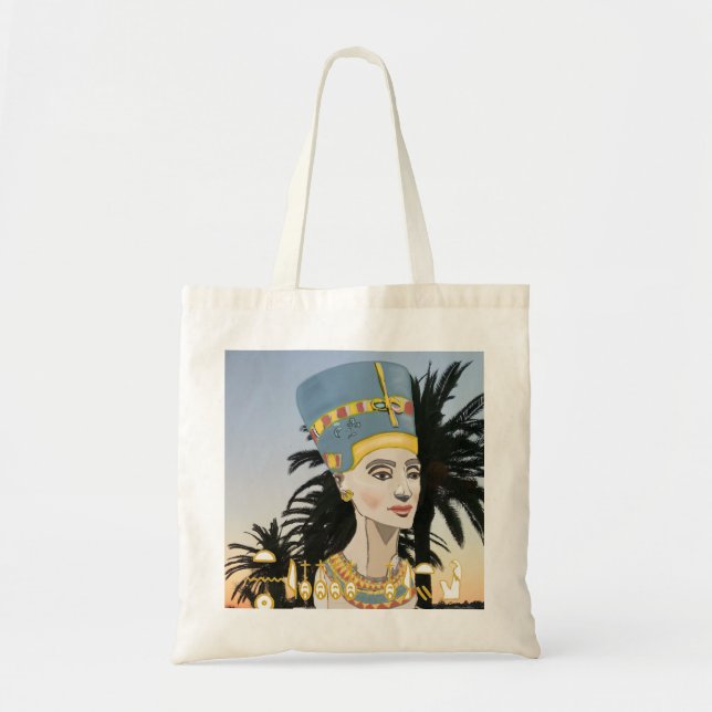 Nefertiti Colourful Portrait and Palm Trees Tote B Bag (Front)