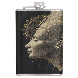 Nefertiti Modern Silhouette Line Art Hip Flask