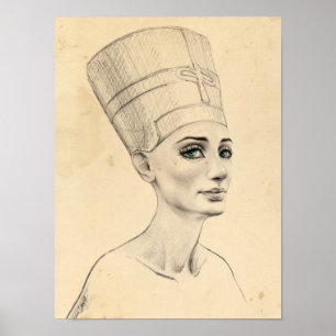 Nefertiti portrait ancient papyrus texture Poster