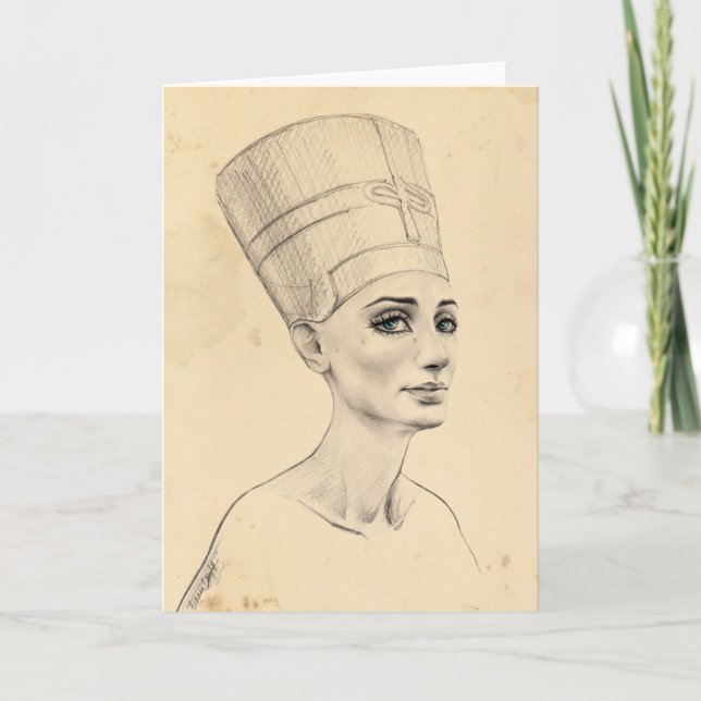 Nefertiti portrait drawing Ancient Egypt papyrus Card (Front)